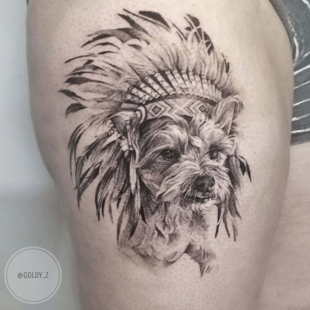 thigh tattoo dog indian